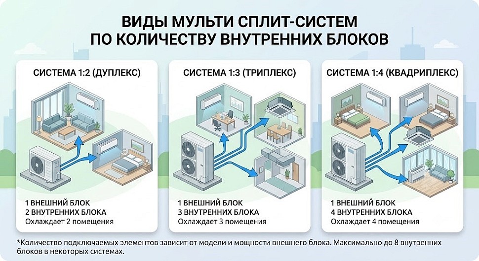 Виды мульти сплит-систем по количеству внутренних блоков Виды мульти сплит-систем по количеству внутренних блоков