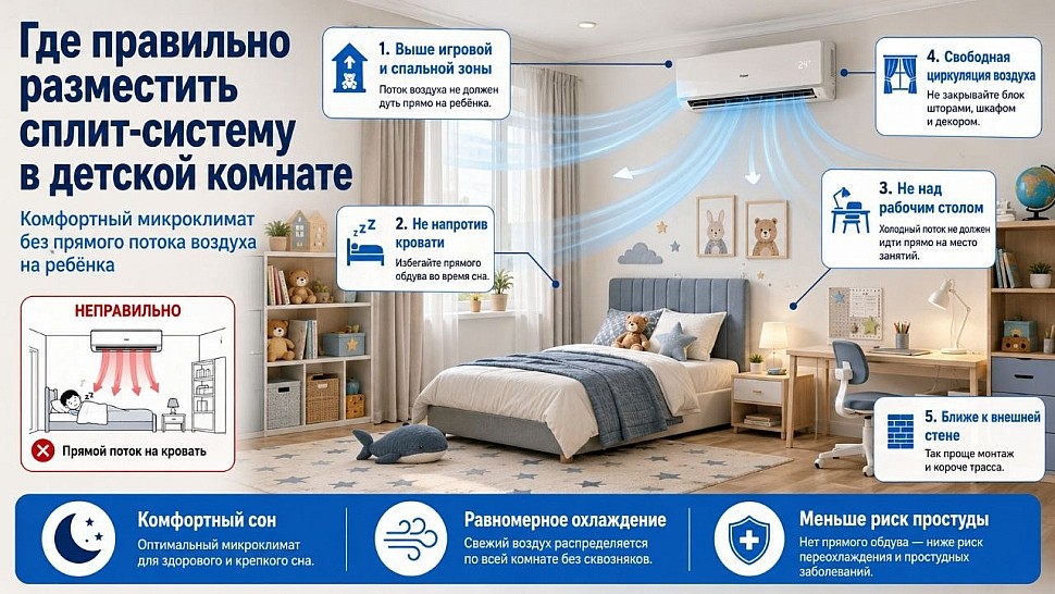 Где правильно разместить сплит-систему в детской комнате