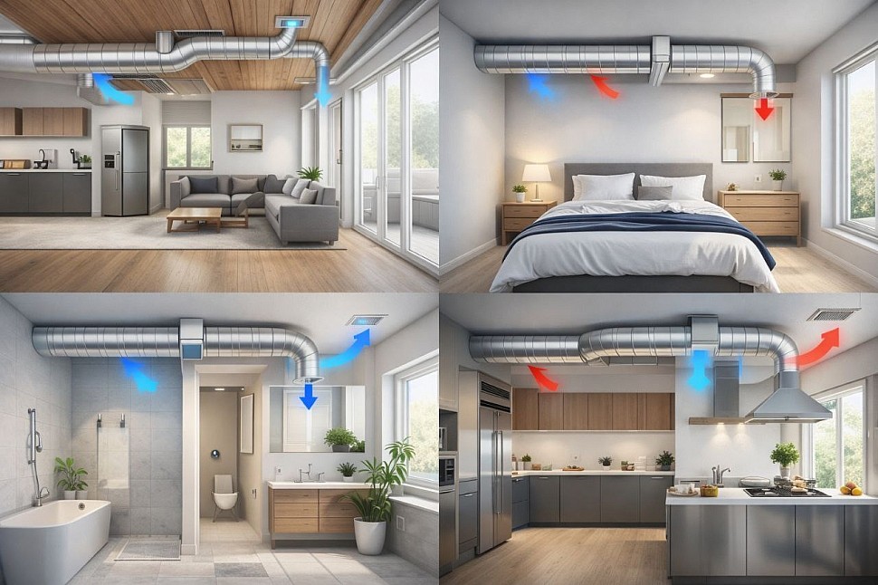 Вентиляция в разных комнатах